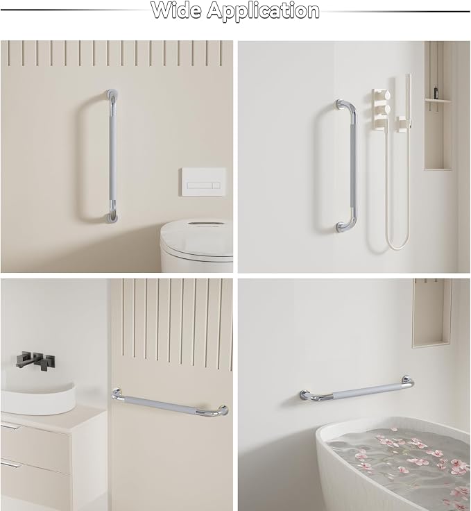 32 Inch Shower Grab Bar, Bathroom Grab Bar Handle with Anti-Slip Knurled Grip, Stainless Steel Bath Balance Bar, 1.25" Diameter Bath Safety Bar Support for Seniors Elderly Pregnant, Polishes Chrome