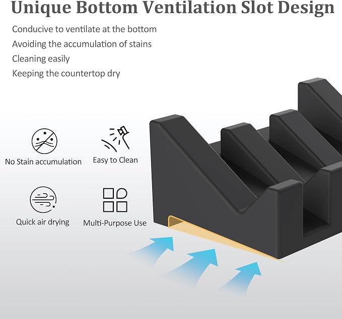 Silicone Soap Dish, 3-Piece Extended Self-Draining Shower Soap Holder, Black