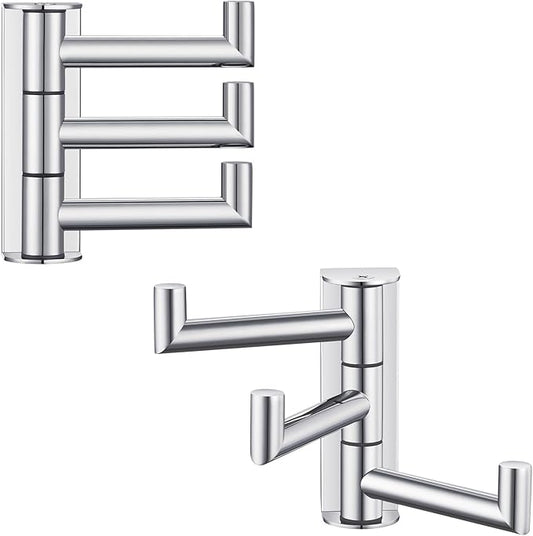 Angle Simple Swivel Towel Hooks for Bathroom, SUS 304 Stainless Steel Foldable 3 Arms Hand Towel Holder, Coat Wall Hooks, Polished Chrome, 2 Pack