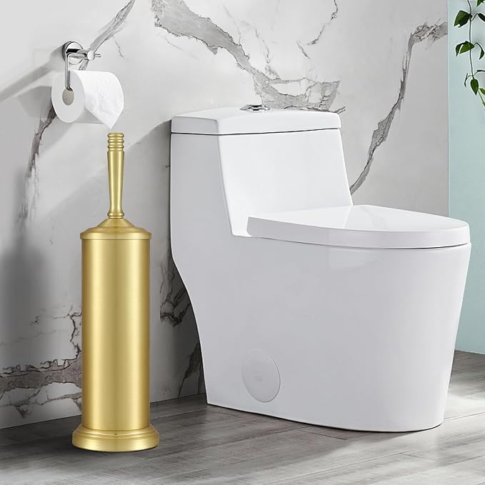 Gold Toilet Brush and Holder Set,Toilet Bowl Brush and Holder | Heavy Duty Toilet Brush for Bathroom, Stainless Steel Toilet Cleaner Brush,Deep Cleaning,Space Saving,Covered Brush