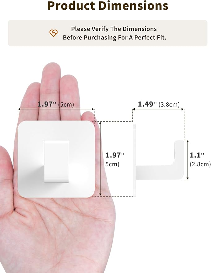 GWAAZXGZ Square Self Adhesive Towel Hooks - 2 Pack Matte White Metal Hooks, Right-Angle Design for Towels, Robes & Hats, Organize Bathroom, Kitchen, Entryway, Doors, Cabinets on Smooth Surfaces