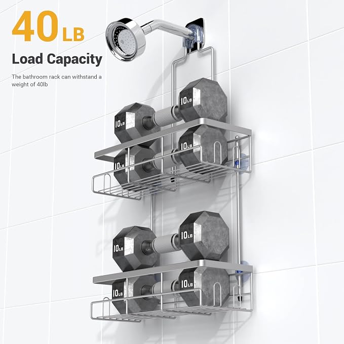 Hanging Shower Caddy Over Showerhead - Rustproof No Drill Shower Organizer | Includes Soap Holder and Hooks for Shampoo, Conditioner, and Bathroom Essentials with Quick Drainage Design
