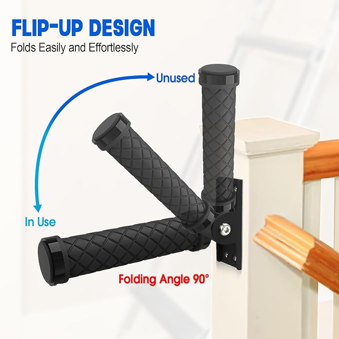 Flip Up Grab Bars for Doorways & Wall & Stairs，Safety Assist Handles for Elderly，Hand Rails for Seniors，Non-Slip Grip for Handicap，Disabled or People with Limited Balance-Black