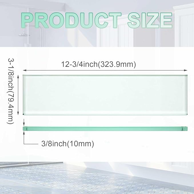 AceOrbit 1 Pcs 3-1/8 x 12-3/4 x 3/8 Inch Glass Shelf for Niche Break-Resistant Easy Install Clear Glass Support for DIY Storage Decor