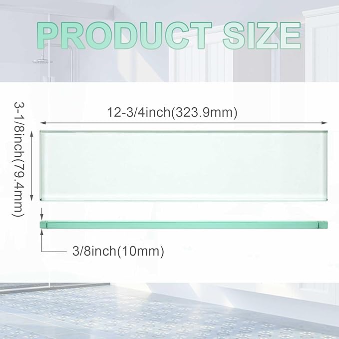 AceOrbit 2 Pcs 3-1/8 x 12-3/4 x 3/8 Inch Glass Shower Shelf for Shower Niche Break-Resistant Easy Install Clear Glass Support for DIY Storage Decor