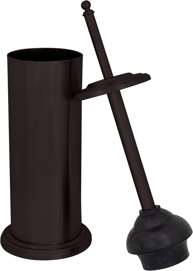 Toilet Plunger with Covered Canister, Oil-Stained Bronze Finish | Keeps a toilet plunger contained and accessible in home or business bathrooms with a covered decorative canister.