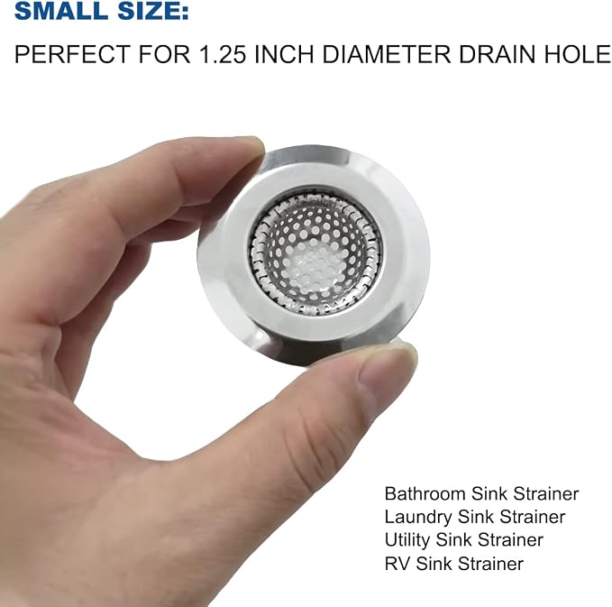 Seatery 1.25" Small Drain Strainer, Sink Drain Hair Catcher, Bathroom Sink Strainer, 2PCS Drain Mesh Baskets for Laundry, Mop Pool, Utility, Slop, RV Sink, Stainless Steel Drain Filter