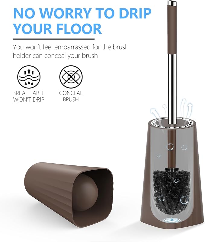 SetSail Toilet Brush, Compact Size Toilet Bowl Brush and Holder Toilet Brushes for Bathroom with Stainless Steel Handle Toilet Cleaner Brush with Durable Scrubbing Bristles, 3 Packs,Brown