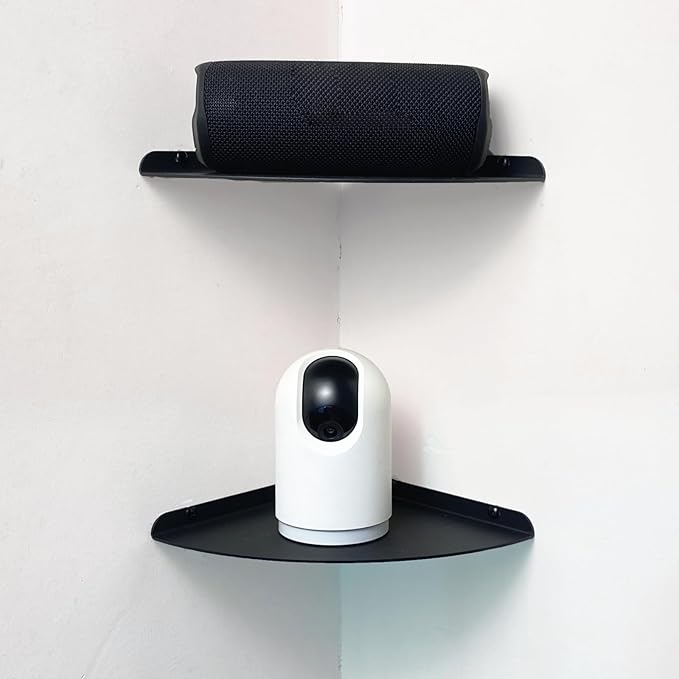 Small Floating Corner Shelves Metal Corner Wall Mounted Shelf Curved Corner Hanging Shelving for Bathroom, Kitchen, Living Room, Office, Bedroom & Dorm (Black 2 pcs)