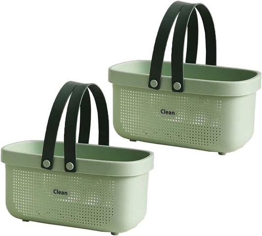 Bath Toy Storage, Plastic Storage Shower Basket with Handle for Bathroom, Health, Cosmetics, Hair Supplies and Beauty Products 2 Pack 12.4 * 6.14 * 7inch - Light Green