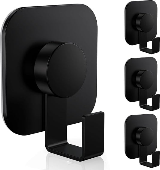 Aikzik 4 Pack Large Heavy Duty Wall Hooks - 26lb Max, Stainless Steel Adhesive Towel Hooks for Hanging Coat, Towel, Robe, Keys, Sticky Shower Hook for Door, Home, Bathroom, Kitchen, Office- Black