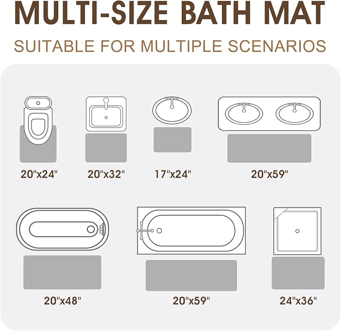 Memory Foam Bath Mat Set 3 Piece, Ultra Soft Absorbent Waffle Bathroom Rugs, Super Non-Slip PVC Backing Bath Rug Quick Dry, Machine Washable Rug for Tub, Shower, Home Decor Accessory, Light Gray