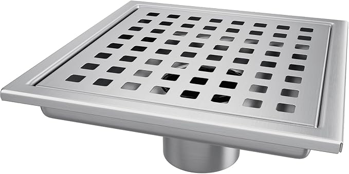 Square Shower Drain, Shower Drain 4 inch with Removable Grate Cover, Corrosion Resistant AISI 304 Stainless Steel Shower Floor Drain with Hair Catcher