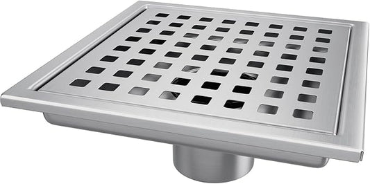 Square Shower Drain, Shower Drain 4 inch with Removable Grate Cover, Corrosion Resistant AISI 304 Stainless Steel Shower Floor Drain with Hair Catcher