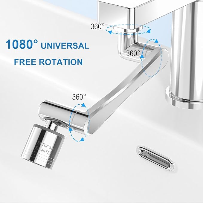 London Sunshine 2PC 1080° Swivel Faucet Extender,360° Swivel Robotic Arm Faucet Aerator,2 Sprayer Mode Kitchen Faucet Attachment Tap Head Replacement For Bathroom/Kitchen/Face/Hair