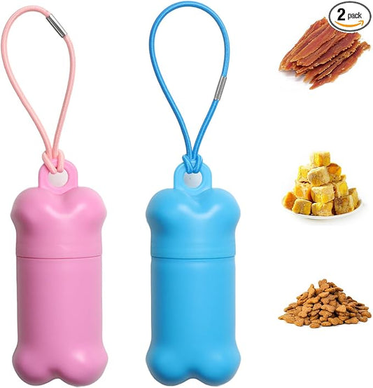 2 Pieces Portable Airtight Dog Training Treat Pouch, (Blue&Pink) | Mini Treat Holder Small Dog Treat Bag for Training, Puppy Snacks Container