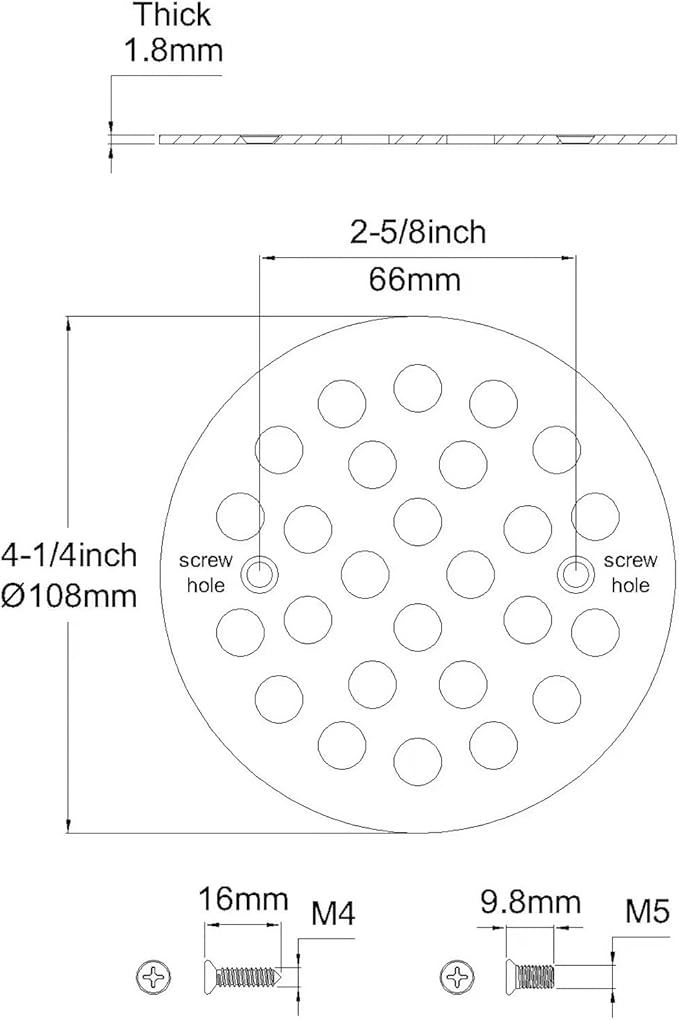 4-1/4 Inch Screw-in Round Shower Drain Cover Replacement Floor Drainer Grate with Screws (Oil Rubbed Bronze)