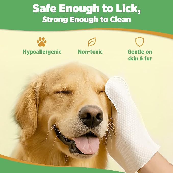 12pc. Premium Pet Glove Cleaning Wipes for Dogs & Cats | Textured, Deodorizing & Hypoallergenic Gloves with Aloe Vera & Shea Butter – Gentle, Skin-Safe Wipes for Fur, Face & Body, Odor Control