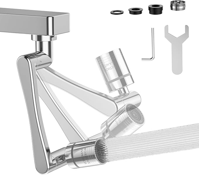 London Sunshine 1440° Swivel Faucet Extender, 2 Spray Modes Faucet Aerator Attachment with 360° Rotating Arm, Sink Tap Head Replacement for Kitchen & Bathroom Faucets with 20mm/22mm/24mm Threads