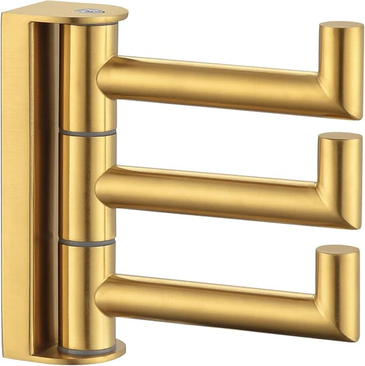 Angle Simple 3 Arms Towel Hook Brushed Dark Gold, 304 Stainless Steel Swivel Triple Towel Holder, Folding Bathroom Hook, Wall Mount