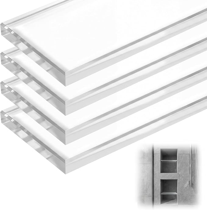 AceOrbit 4 Pcs 3-1/8 x 12-3/4 x 3/8 Inch Glass Shower Shelf for Shower Niche Break-Resistant Easy Install Ultra-Clear Glass Support Plate for DIY Storage Decor
