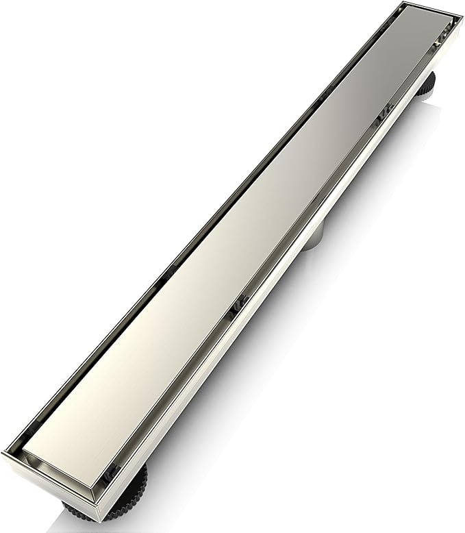 WEBANG 24 Inch Linear Shower Drain Rectangular Floor Drain with Accessories Reversible 2-in-1 Cover Tile Insert Grate Removable SUS304 Stainless Steel CUPC Certified Brushed Nickel