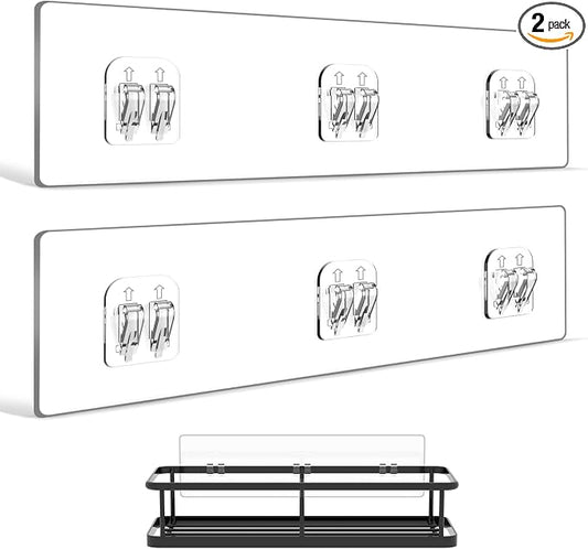 YASONIC 2-Pack Shower Caddy Adhesive Replacement - Transparent Shower Adhesive Strips, No Drilling Hooks for Bath Storage Shelves, Kitchen Racks, Basket & Soap Holder