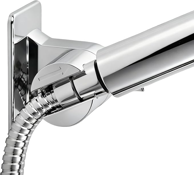 Handheld Shower Head Holder - No Drill - 360 Variable Adjustable - Tension Nut for Different Weight - Universal Shower Hose Fits - Wall Mounted with Strong Adhesive - (Polished Chrome)
