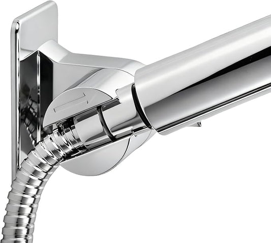 Handheld Shower Head Holder - No Drill - 360 Variable Adjustable - Tension Nut for Different Weight - Universal Shower Hose Fits - Wall Mounted with Strong Adhesive - (Polished Chrome)