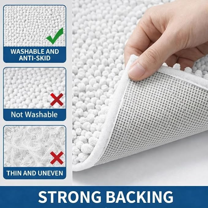 Bathroom Rugs Sets 2 Piece,Super Absorbent Chenille Bath Mats and U-Shaped Toilet Rug,Strong PVC Non Slip Backing,Microfiber Washable Dry Quickly Bath Mats for Bathroom(20"x32"+20"x20"U,White)