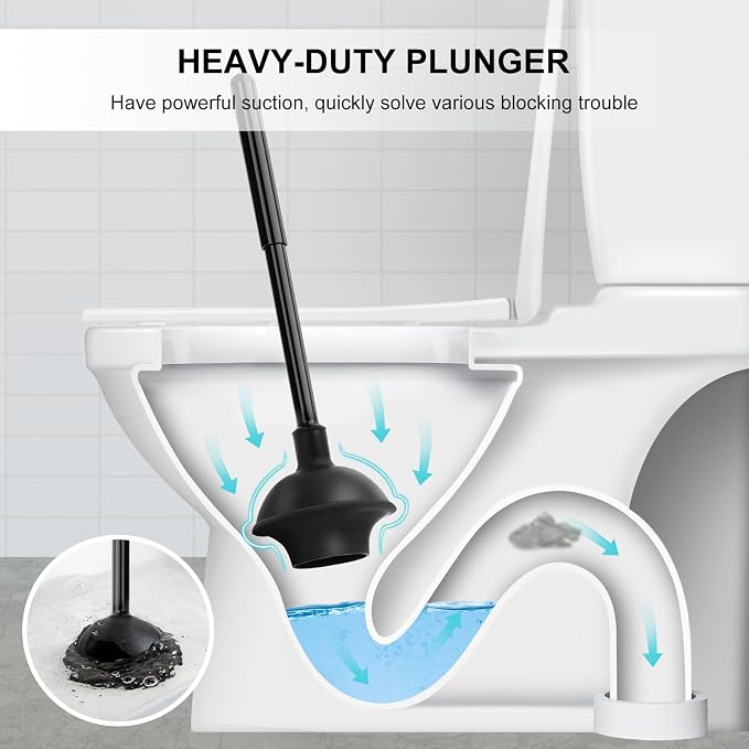 SetSail 2 Packs Toilet Brush and Plunger Set, Semi-Hidden Toilet Plungers | Heavy Duty Toilet Bowl Brush and Holder for Bathroom Toilet Plunger and Brush Set for Deeply Cleaning
