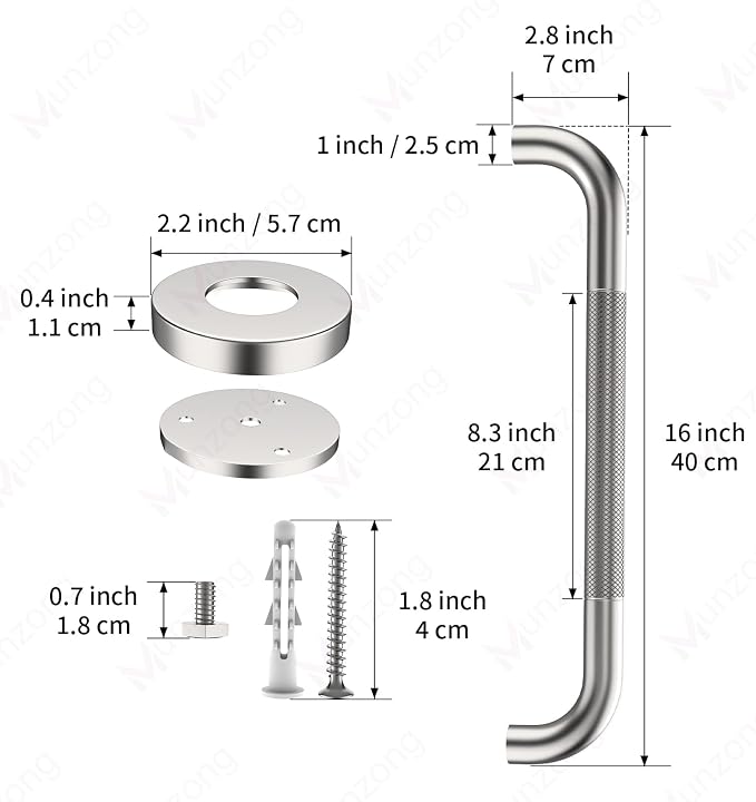 16 Inch Anti Slip Shower Grab Bar,Munzong Handicap Grab Bars,Brushed Nickel Knurled Bathroom Balance Bar,Safety Hand Rail Support Elderly Senior Bath Handle
