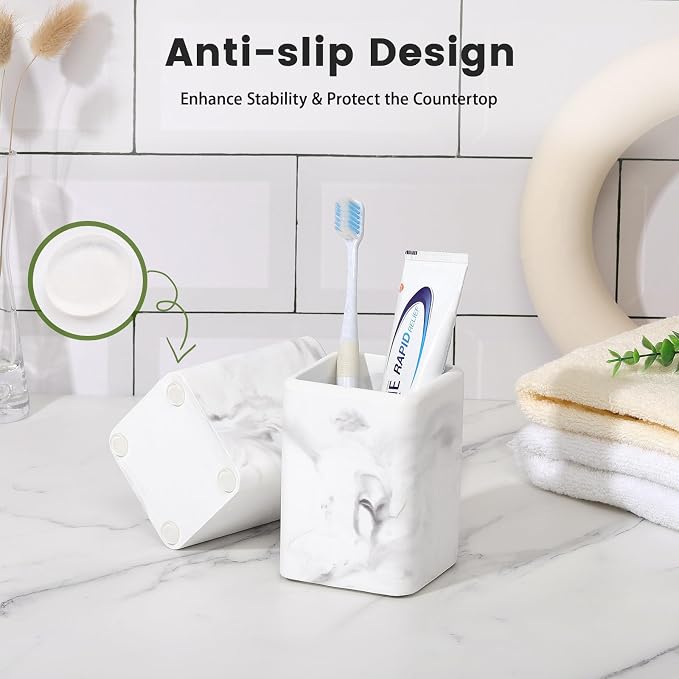Luxspire Toothbrush Holders, Diatomite Toothbrush Cups for Bathroom, Marble | Fast Drying, Diatomaceous Earth, Electric Toothbrush Holder, Toothbrush and Toothpaste Holder, Bathroom Organizer Essentials