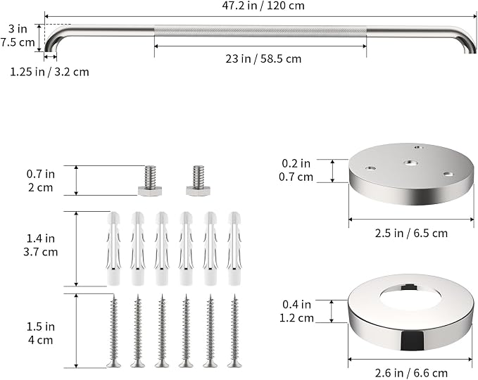 48 Inch Anti Slip Shower Grab Bar, Munzong Bathroom Grab Bar for Wall, Knurled Handicap Balance Bar,Safety Hand Rail Support Elderly Senior Assist Bath Handle