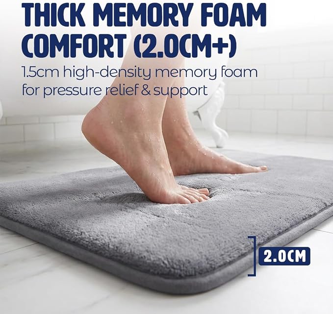 Muddy Mat® Memory Foam Bath Mat – Velvet Soft Non Slip Bathroom Rugs, Thick Absorbent Bath Rugs, Washable Bath Mat for Bathroom Floor and Shower, Grey 20" x 30"