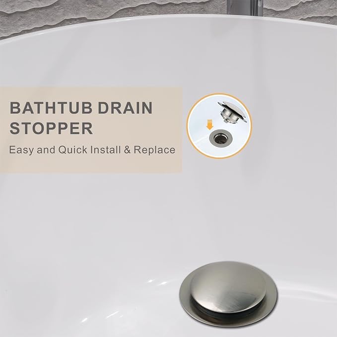 Brushed Bathtub Drain Stoppers, Wellup Universal Pop Up Bathtub Drain Stopper Replacement, Tip Toe & Lift and Turn Tub Plug, Stainless Steel Drain Conversion Kit for 1-3/8"and 1-1/2" Bathroom Drains