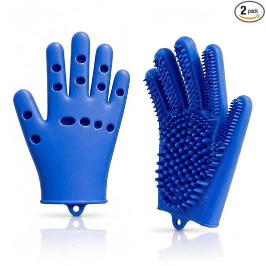 Pet Grooming Gloves for Cats & Dogs – Silicone Hair Removal Glove for Bathing, Shedding & Massage – Gentle Mitt for Long & Short Hair Pets with Drainage System