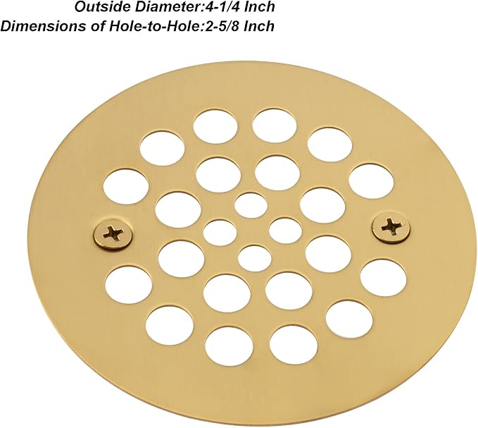 Artiwell 4-1/4“ Shower Strainer Drain Trim Set, Screw-in Shower Strainer Drain Cover, Plastic-Oddities Style Replacement Strainer Grid,Machine & Self-Tapping Screws Included (Brushed Gold)