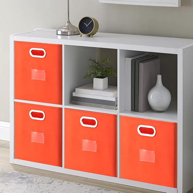 Foldable Cube Storage Bins Set of 4 Fabric Storage Boxes with Dual Metal Handles for Organizing Clothes, Toys, Towels 13x13x13 inch (13x13x13 inch, 4Pack Orange)