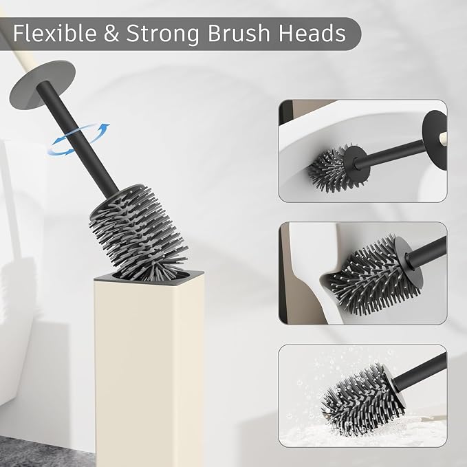 BVL Toilet Brush and Holder Set White Freestanding for Bathroom