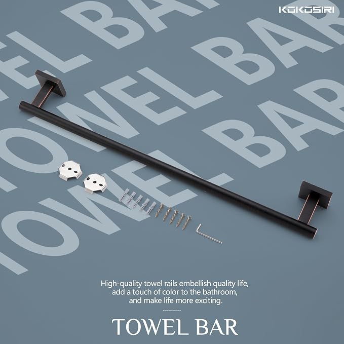 KOKOSIRI Bathroom Towel Bar Bath Towel Holders for Toilet Kitchen Cabinet Wall Mount 24 Inch Oil Rubbed Bronze Stainless Steel B4005ORB-L24
