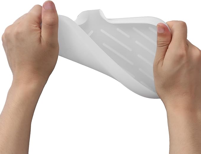 MicoYang Silicone Soap Dish with Drain Spout — Self-Draining Sink Organizer Tray for Bathroom & Kitchen, Sponges, Dispensers & Soap Holder, Non-Slip & Dishwasher Safe, Translucent (Medium, 9.6"×5.3")