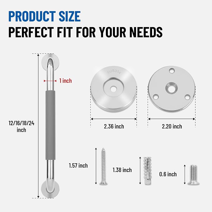 MrHAND Shower Grab Bars for Seniors,16 Inch 2 Pack,Anti-Slip Silicone Grip | SUS 304 Stainless Steel,Wall Mounted Shower Handles,ADA Compilant,Suitable for Seniors,Handicap,Pregnant & Kids