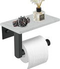 BWE Matte Black Toilet Paper Holder with Marble Shelf, Toilet Paper Roll Holder Wall Mounted, Toilet Paper Roll Holder with Phone Shelf 304 Stainless Steel Tissue Holder for Bathroom Washroom