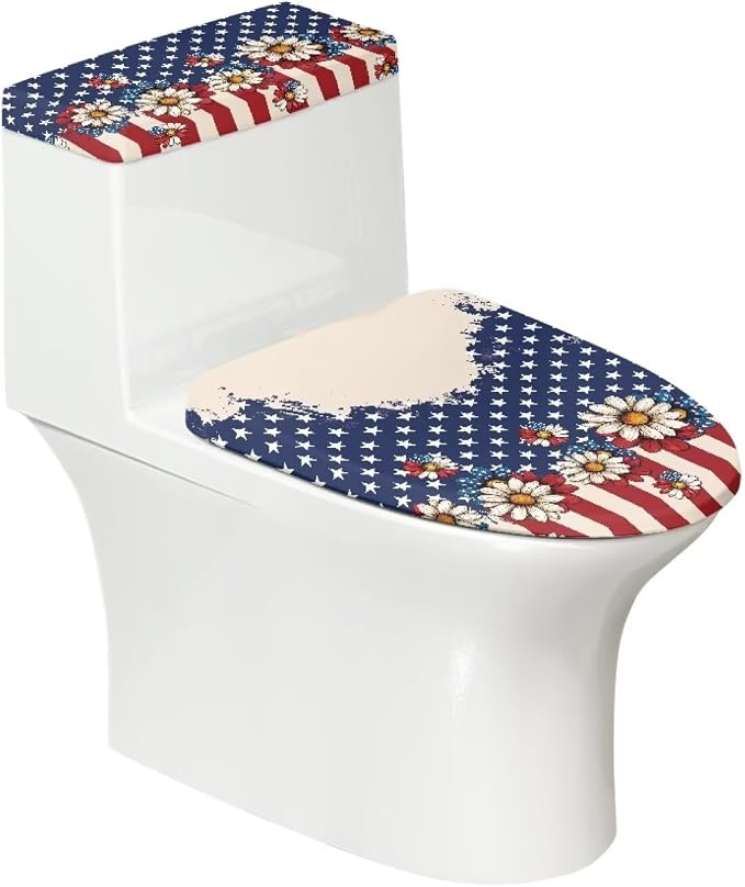 Toilet Lid & Tank Covers for Bathroom American Flag Toilet Lid Cover Round Non Slip Elongated Set 250th Anniversary of USA Decor