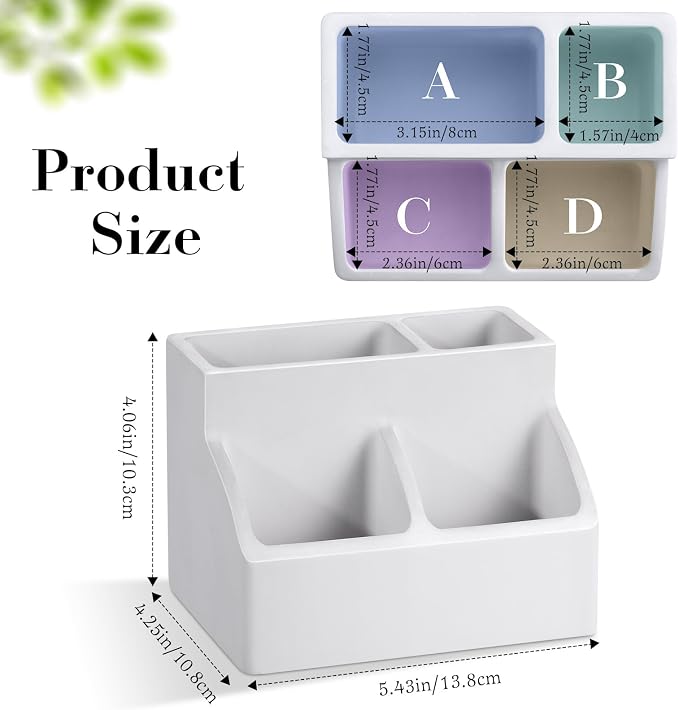 Luxspire Diatomite Toothbrush Holder, 4 Slots, Light Gray | Fast Drying, Diatomaceous Earth, Electric Tooth Brush and Toothpaste Organizer, For Bathroom Kitchen Vanity Countertop