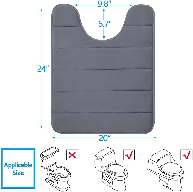 Buganda Memory Foam U-Shaped Toilet Rugs 24 x 20, Absorbent Bathroom mat | Dark Grey, Thick Soft Machine Washable toilet mat for bathroom, Contour Bath Rugs Mat for Toilet Base