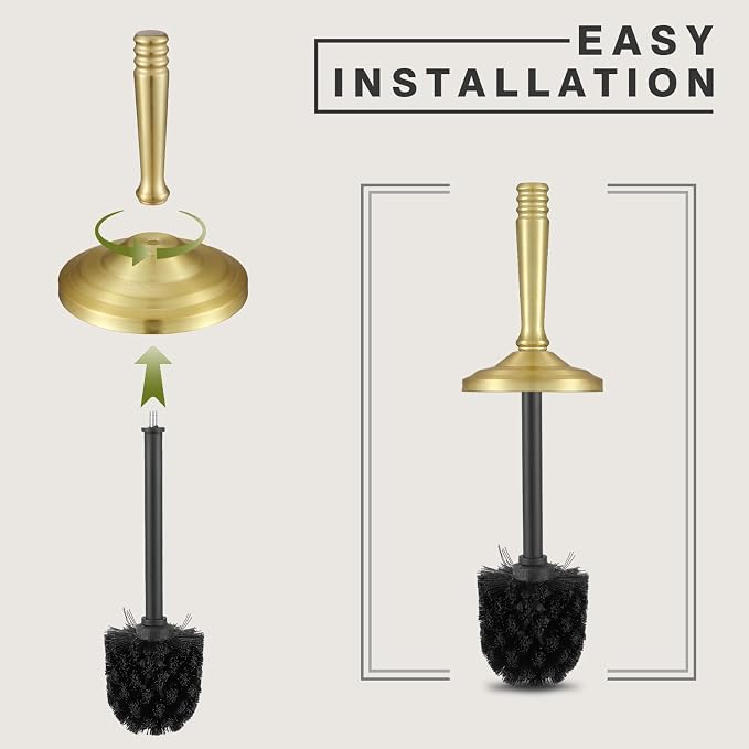 Gold Toilet Brush and Holder Set,Toilet Bowl Brush and Holder | Heavy Duty Toilet Brush for Bathroom, Stainless Steel Toilet Cleaner Brush,Deep Cleaning,Space Saving,Covered Brush
