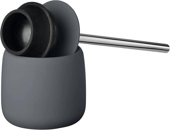 blomus SONO Toilet Plunger with Decorative Holder - Ceramic Soft Touch with Stainless Handle - Modern Design - Magnet (Charcoal)