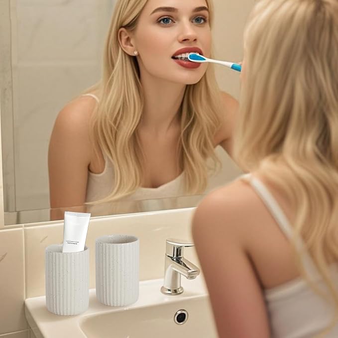 Ceramic Toothbrush Holders, Bathroom Tooth Brush Holder Set, Speckled Bathroom Cups Tumbler, Reusable Toothbrush Mouthwash Cup, Toothpaste Holder Toothbrush Organizer for Bathroom Counter